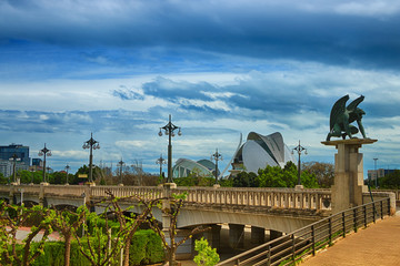 Spain. Valencia. Panorama. View of the city of science and arts.