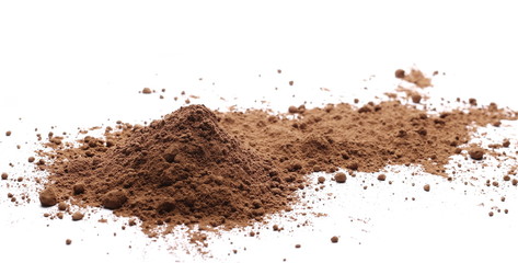 Cocoa powder pile isolated on white background