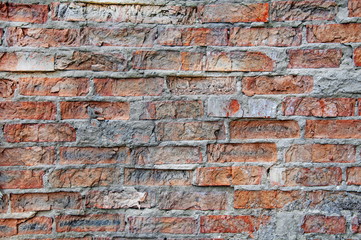 Bricks background and textures on the wall. Poor brick cracks. Slits Damage. Scratches.