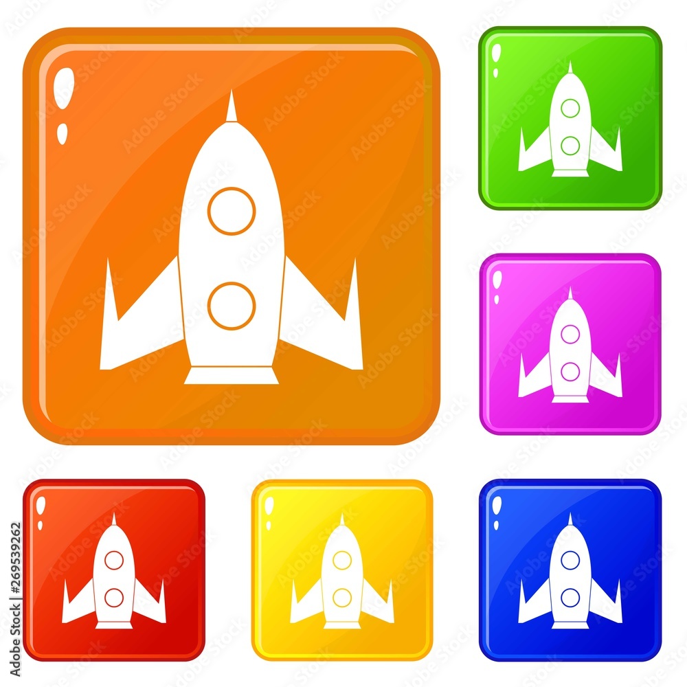 Poster rocket icons set collection vector 6 color isolated on white background