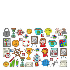 Vector set of bussines icons in doodle style.