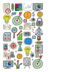Vector set of bussines icons in doodle style.