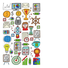 Vector set of bussines icons in doodle style.