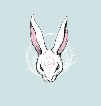 Hand drawn white rabbit illustration print design