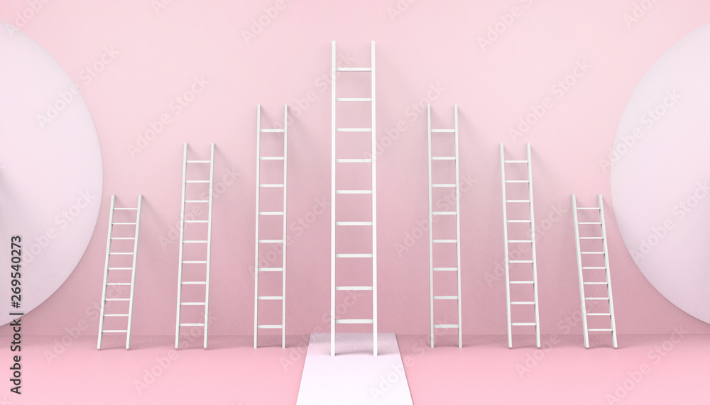 Poster ladder different creative business concept modern art on light pastel pink color background with sha