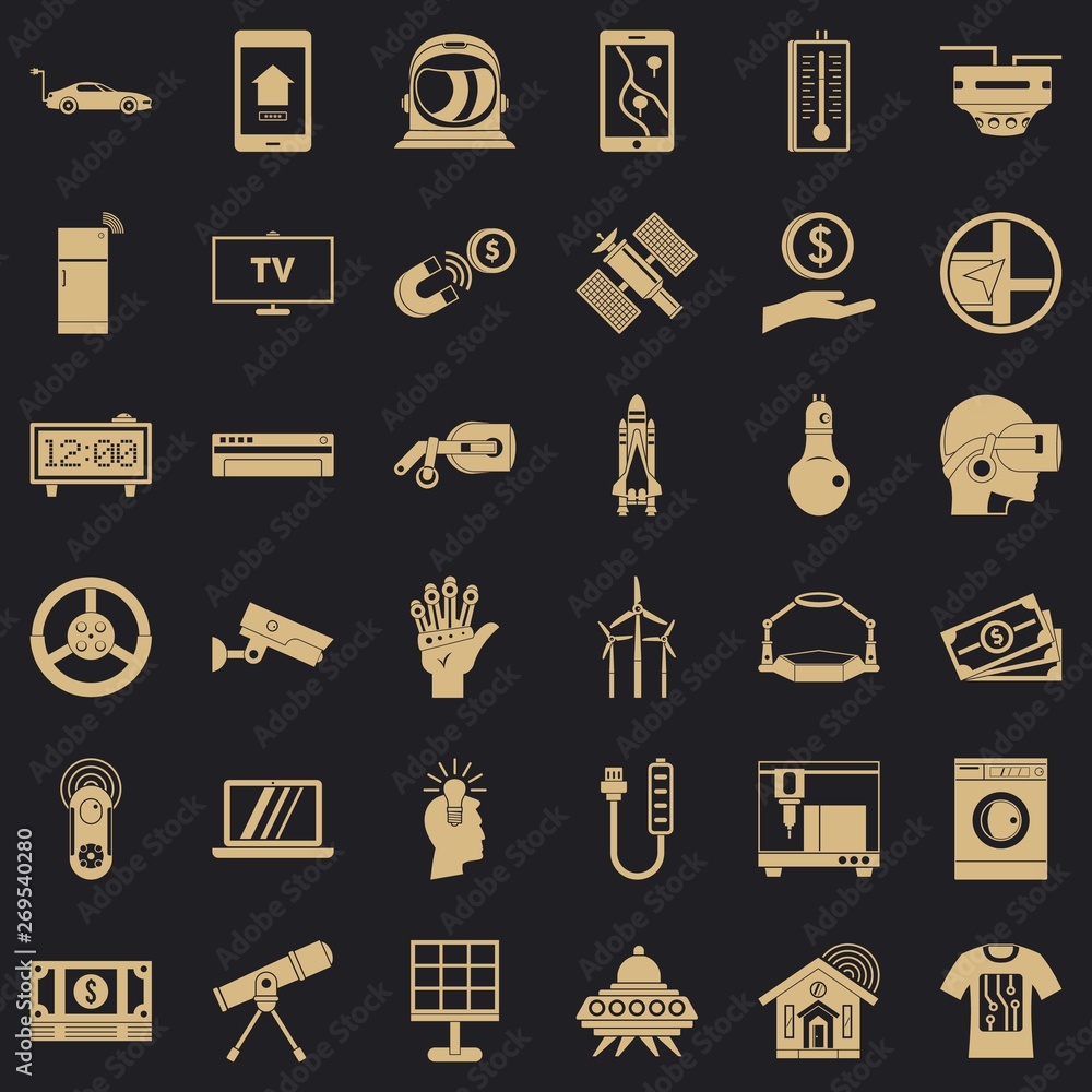 Poster cyber machine icons set. simple style of 36 cyber machine vector icons for web for any design