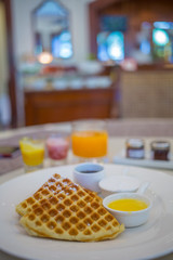 waffle breakfast on a table