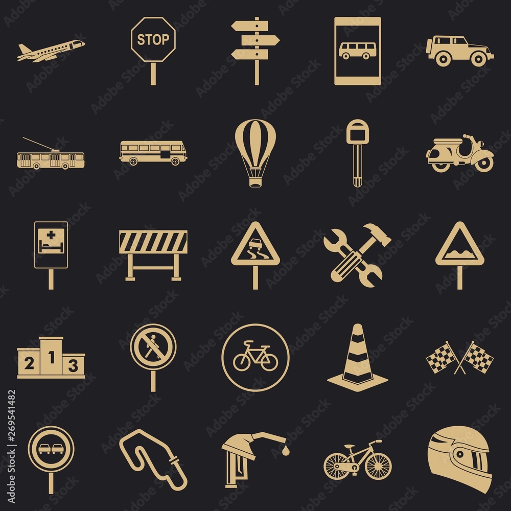 Poster traffic jam icons set. simple set of 25 traffic jam vector icons for web for any design