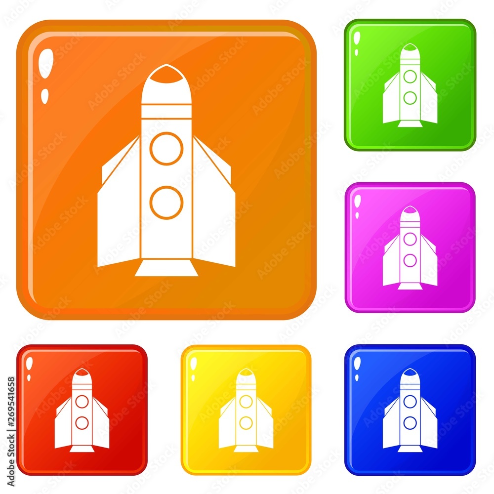 Poster rocket icons set collection vector 6 color isolated on white background