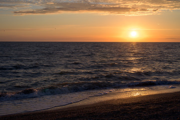 sunset on the sea, long exposure. Azov sea