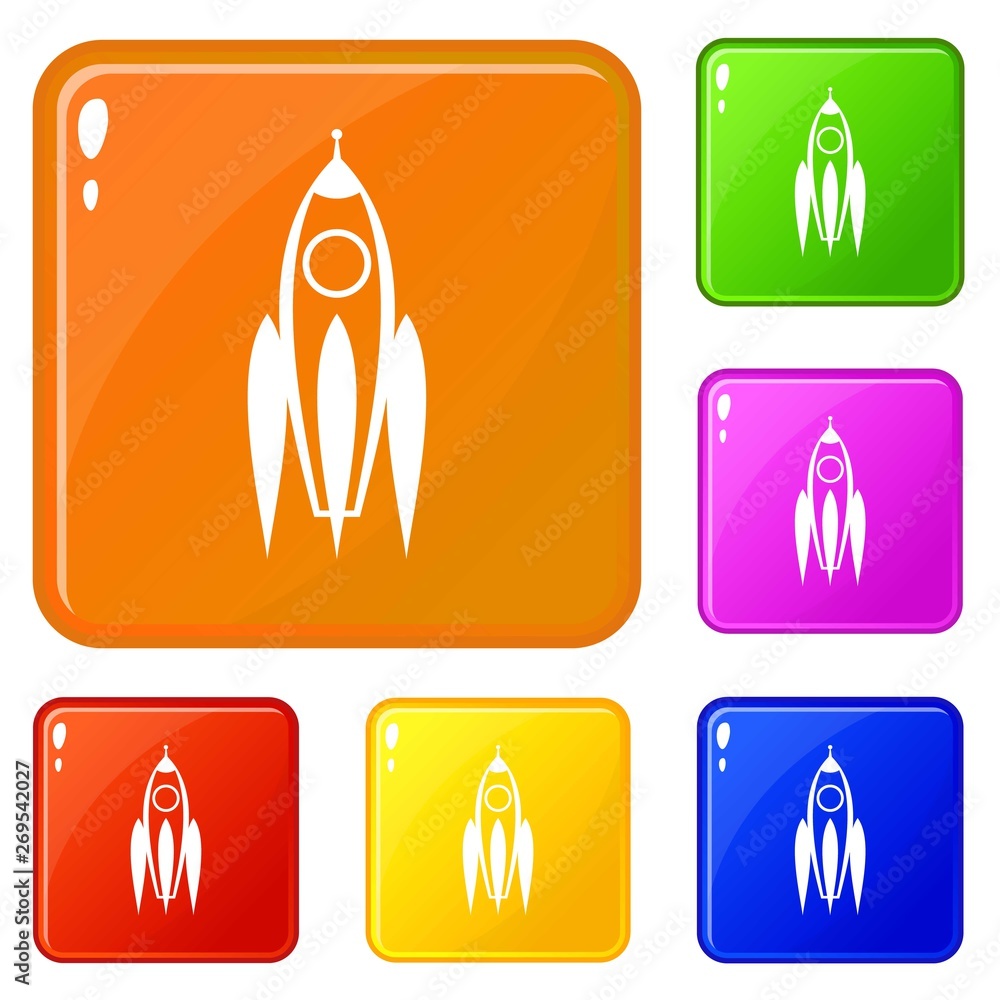 Poster rocket icons set collection vector 6 color isolated on white background