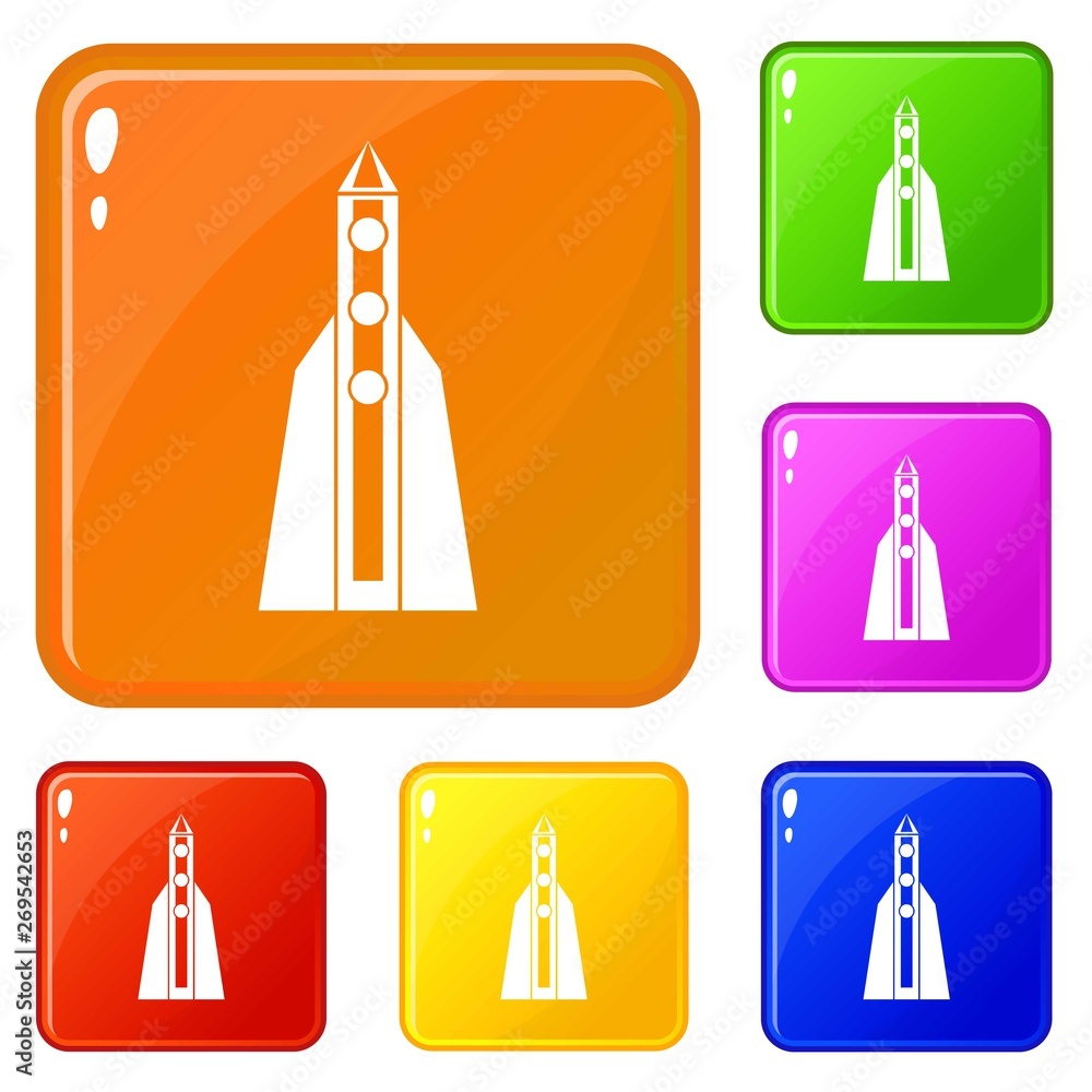 Poster rocket icons set collection vector 6 color isolated on white background