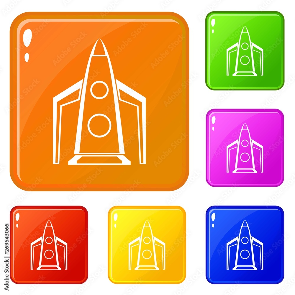 Poster rocket icons set collection vector 6 color isolated on white background