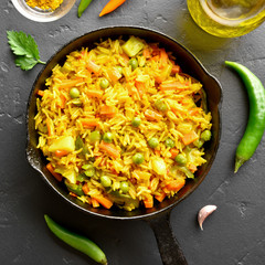 Vegetarian pilaf in frying pan