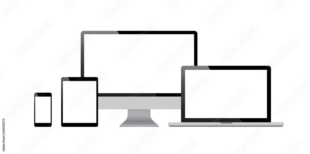 Poster set of computer, laptop in a flat vector style