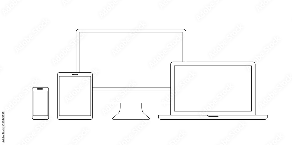 Poster set of computer, laptop in a flat vector style