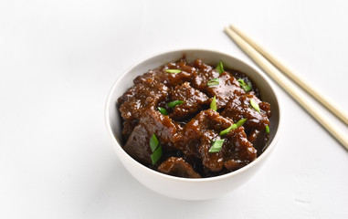 Mongolian beef in bowl