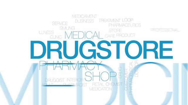 Drug store animated word cloud. Kinetic typography.