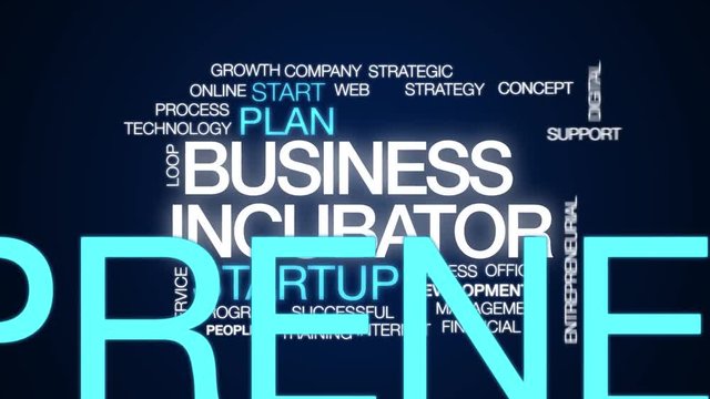 Business incubator animated word cloud. Kinetic typography.
