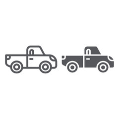 Pickup line and glyph icon, transport and automobile, truck sign, vector graphics, a linear pattern on a white background.