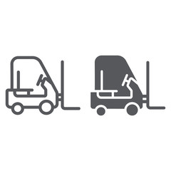Forklift truck line and glyph icon, transportation and lift, loader sign, vector graphics, a linear pattern on a white background.