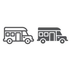 Motorhome line and glyph icon, transportation and auto, trailer sign, vector graphics, a linear pattern on a white background.