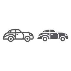 Retro car line and glyph icon, vintage and automobile, old car sign, vector graphics, a linear pattern on a white background.
