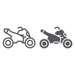 Quad bike line and glyph icon, transport and drive, motorcycle sign, vector graphics, a linear pattern on a white background.
