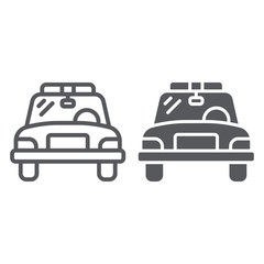 Police car line and glyph icon, vehicle and automobile, sheriff car sign, vector graphics, a linear pattern on a white background.