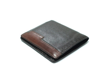 Black leather wallet isolated on white background 