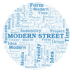 Fototapeta premium Modern Street word cloud. Wordcloud made with text only.