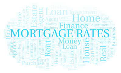 Fototapeta premium Mortgage Rates word cloud. Wordcloud made with text only.