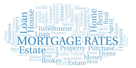 Fototapeta premium Mortgage Rates word cloud. Wordcloud made with text only.