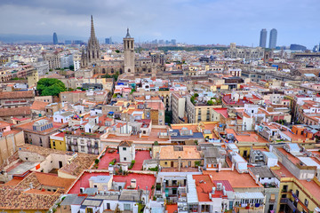 Fototapeta premium top view of the old roofs of Barcelona