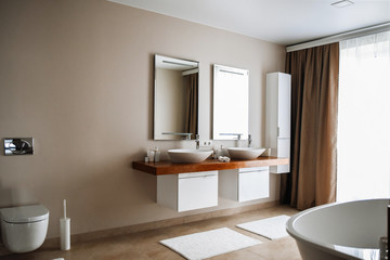 Contemporary bathroom interior, great design. Luxury lifestyle. Nobody inside