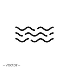 waves icon, sea or ocean line symbol on white background - editable stroke vector illustration eps10