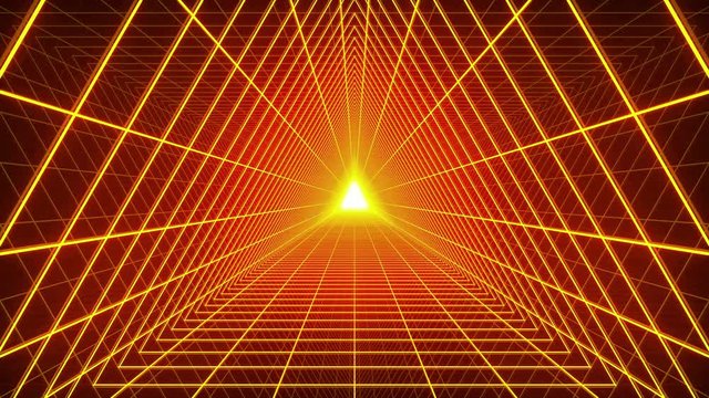 4K Looping Orange Grid Tunnel Triangle