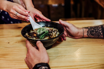 cooking preparing and serving japanese ramen