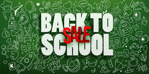 Back to school Sale banner with doodles