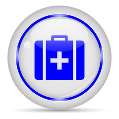 Obraz premium First aid icon. White glossy round vector icon in eps 10. Editable modern design internet button on white background.