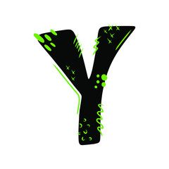 Letter Y - abstract vector black font with  green dots, stripes, lines, spots. Abc, alphabet isolated on white background. Perfect illustration for your design - print, poster, card, logo, label