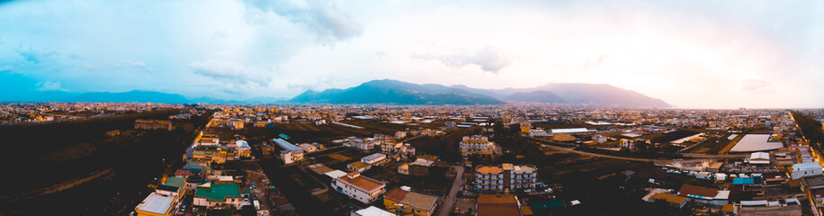 giant panorama about pompeii, italy in 180 degree