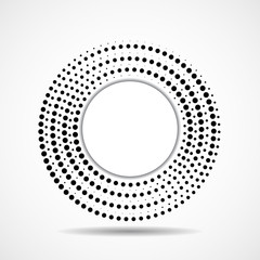Abstract dotted circles, logo inside with shadow. Dots in circular form. Halftone effect