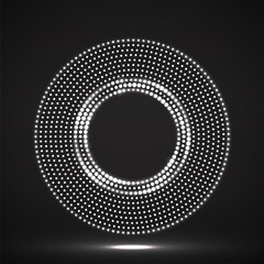 Abstract neon dotted circles. Glowing dots halftone circle
