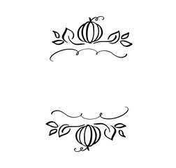 Autumn vector illustration leaves and pumpkin border frame with space text background. Black brush doodle sketch with gourds for thanksgiving day holiday