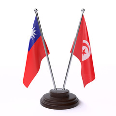 Taiwan and Tunisia, two table flags isolated on white background. 3d image