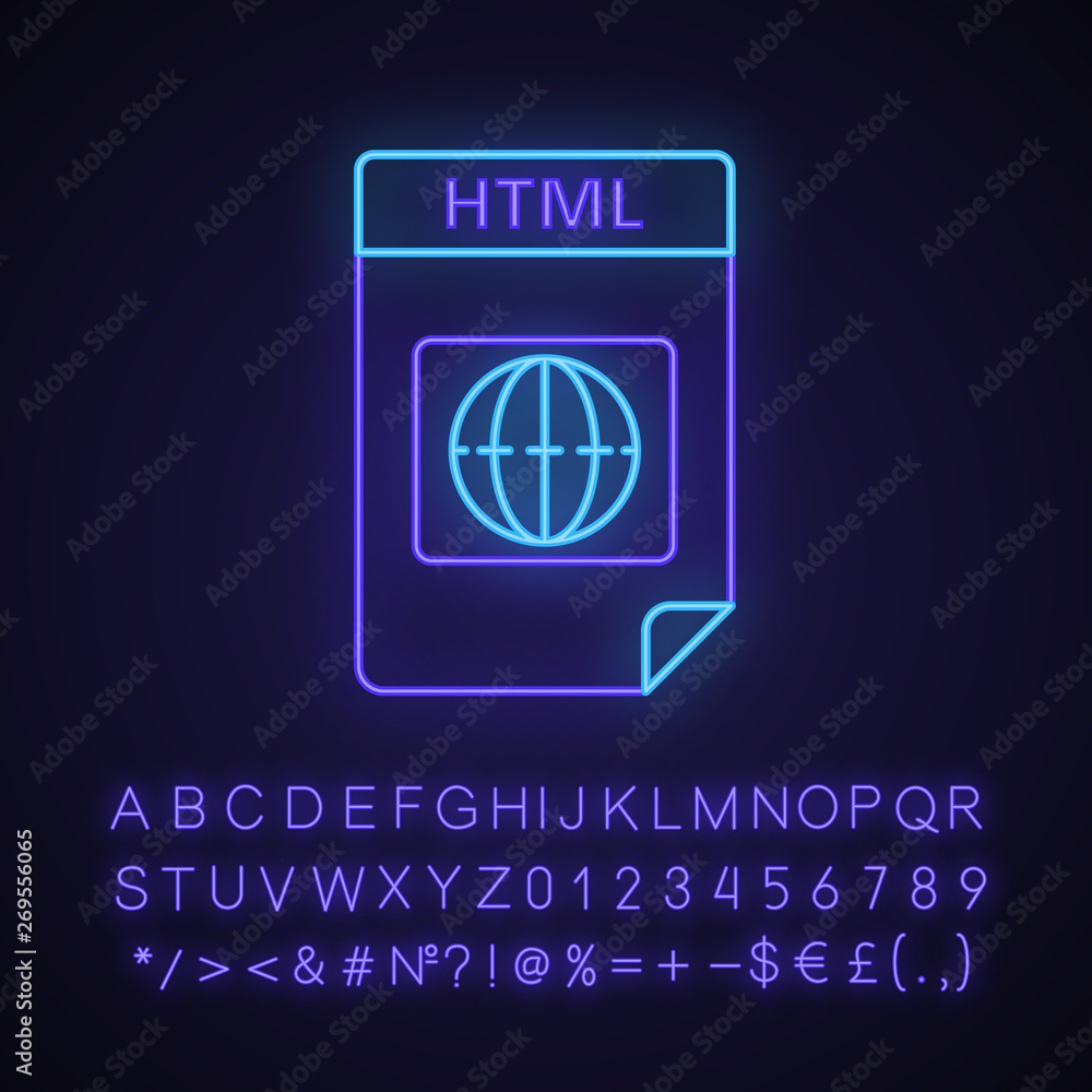 Poster html file format neon light icon