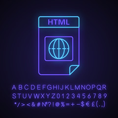 HTML file format neon light icon