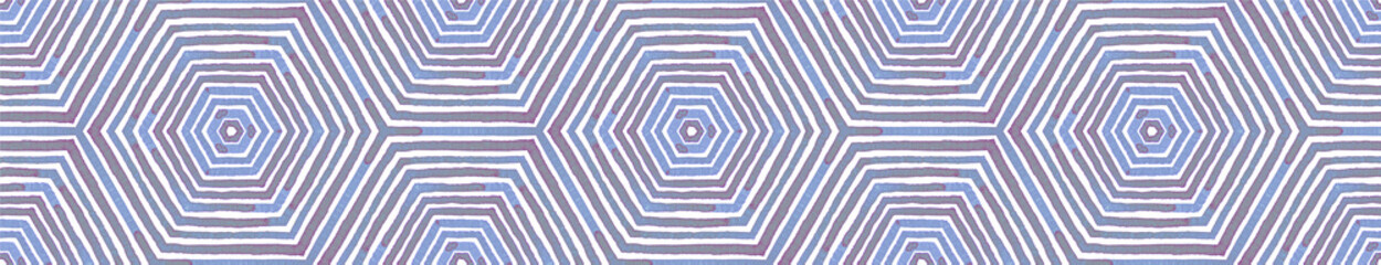 Blue Seamless Border Scroll. Geometric Watercolor 