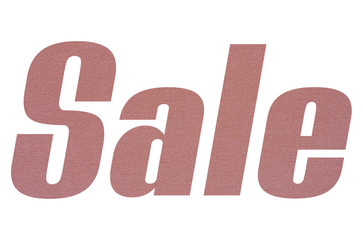 Sale word with terracotta colored fabric texture on white background